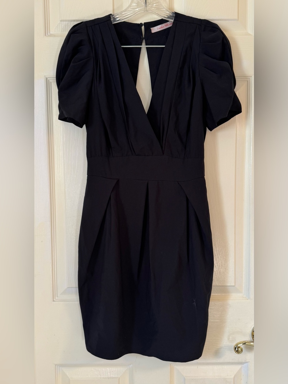 Woman CAROLINA WILLIAMSON black Puff Sleeve V-neck Dress Sz Small